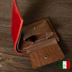 【イタリアンレザー】 Ibiza+Maya　手縫い二つ折り財布　レッドxブラウン 5枚目の画像