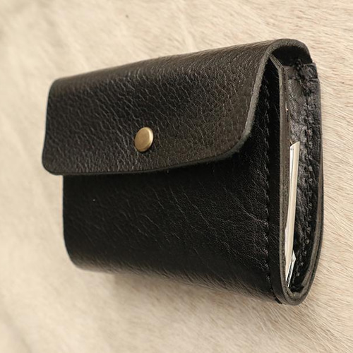 小さめの革財布/ミニ財布コインキャッチャー/coincatcher-black