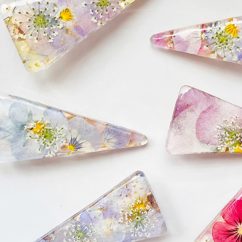 押し花 三角バレッタ 春 