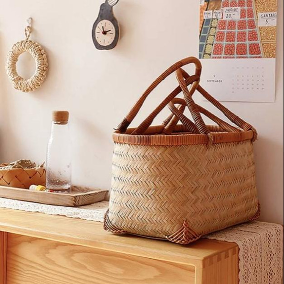 竹工芸 竹編みバッグ 茶道具収納 収納ケース古風 職人手作り ピクニック 便p 竹工芸 竹編みバッグ 茶道具収納 収納ケース古風 職人手作り