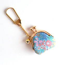 Tiny kiss lock purse keychain "Happy Flowers" Blue [071] 第3張的照片