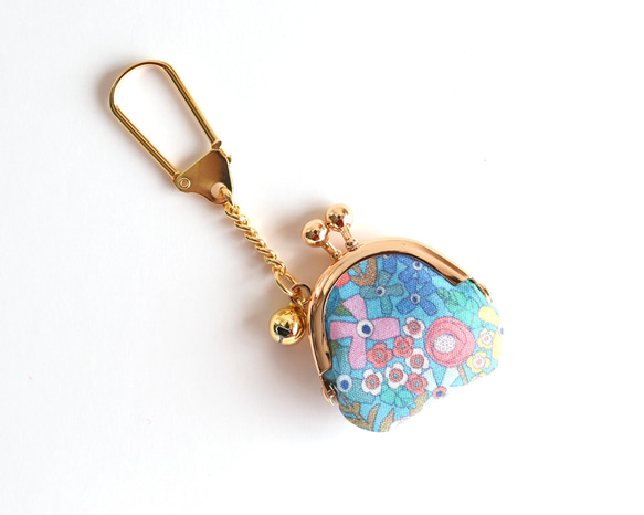 Tiny kiss lock purse keychain "Happy Flowers" Blue [071] 第3張的照片