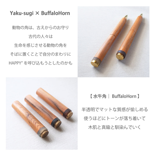 A】PEN【屋久杉×水牛角｜ノック式】○ 木軸/屋久杉/真鍮/ボールペン