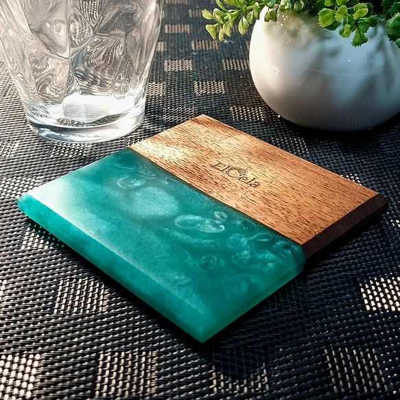 【幸福時刻的杯墊】Elcela wood resin wood green green matte finish 第4張的照片
