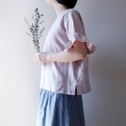 素肌に一枚で気持ちいい❤️ヒラヒラ袖でほっそり華奢見え　 上質リネンのプルオーバー　薄桜 5枚目の画像