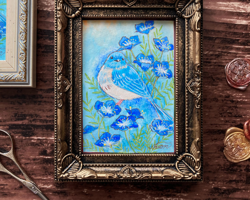 油絵 専用 お花の模様がある鳥の親子 油絵 専用 お花の模様がある鳥の親子