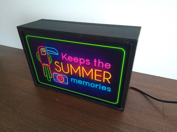 夏 オウム カメラ 思い出 南国 ビーチ ミニチュア デスクトップ 看板 玩具 置物 雑貨 LEDライトBOXミニ 3枚目の画像