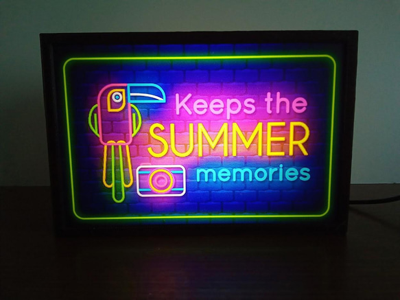 夏 オウム カメラ 思い出 南国 ビーチ ミニチュア デスクトップ 看板 玩具 置物 雑貨 LEDライトBOXミニ 1枚目の画像
