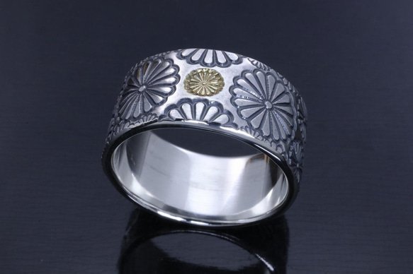 指輪 メンズ シルバー 和mixture ring 幅10mm 菊紋 八咫烏 金鎚