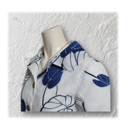 14 * 熱帶樹葉圖案浴衣翻拍復古開色襯衫夾克（白色 x 海軍藍） 第6張的照片