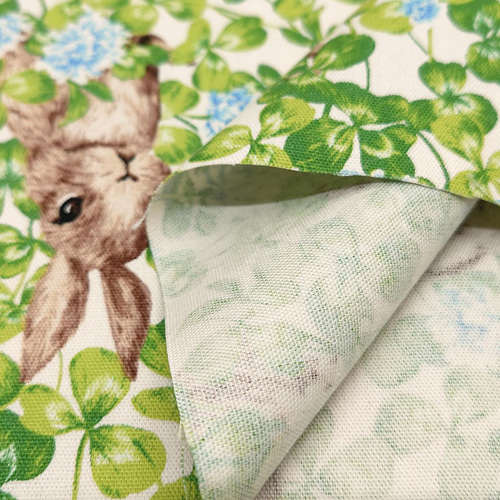 オックス生地【50×110cm】 うさぎとクローバー ウサギ