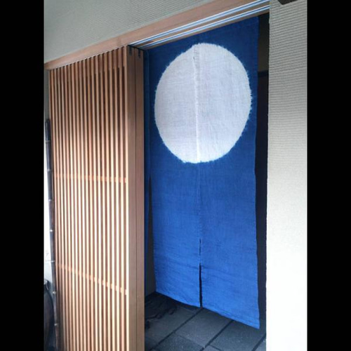 藍染麻のれん-月見-(サイズ2種類) その他インテリア雑貨 藍染坐