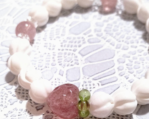 大玉♡恋愛運アップ♡ストロベリークォーツとサーモンピンクサゲのブレスレット 大玉♡恋愛運アップ♡ストロベリークォーツとサーモンピンクサゲの