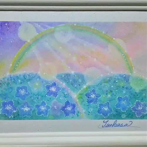 パステルアート ネモフィラ咲く虹の丘 パステル画原画 絵画 T's