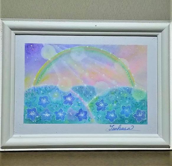 パステルアート ネモフィラ咲く虹の丘 パステル画原画 絵画 T's パステルアート ネモフィラ咲く虹の丘 パステル画原画 絵画 T's