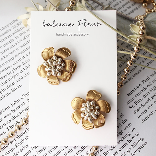 vintage flower』 真鍮 ヴィンテージ フラワー 花 粒々 ビーズ ピアス