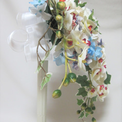芍薬と胡蝶蘭のクレッセントブーケ♪ブートニア付き♪生花みたいに綺麗な造花です♪高品質なのに安い 11枚目の画像