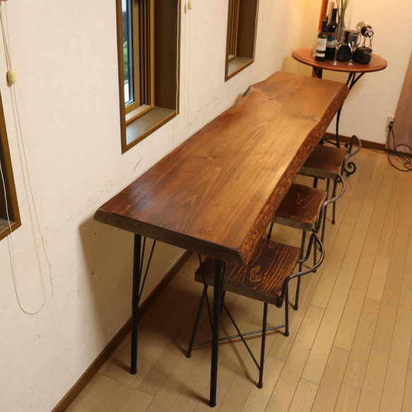 w1670一枚板国産ヒノキ カウンターテーブル カフェcafe ダイニングテーブルお店用　　店舗什器　アンティーク風 8枚目の画像