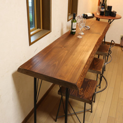 w1670一枚板国産ヒノキ カウンターテーブル カフェcafe ダイニングテーブルお店用　　店舗什器　アンティーク風 2枚目の画像