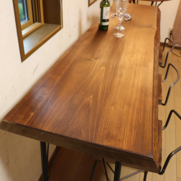 w1670一枚板国産ヒノキ カウンターテーブル カフェcafe ダイニングテーブルお店用　　店舗什器　アンティーク風 9枚目の画像