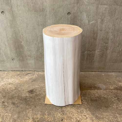 黒ペンキ ヒノキのクラック切り株 丸太 フラワー サイドテーブル