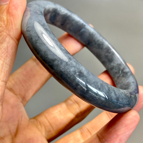 BG01 美品 58.0 ミャンマー産 天然 A貨 無処理 黒翡翠 本翡翠 バングル