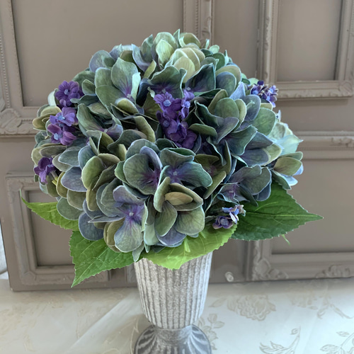 紫陽花　黄緑　造花　花材　12束セット アンティークカラーのあじさいの花束（ブーケ） 【公式通販】
