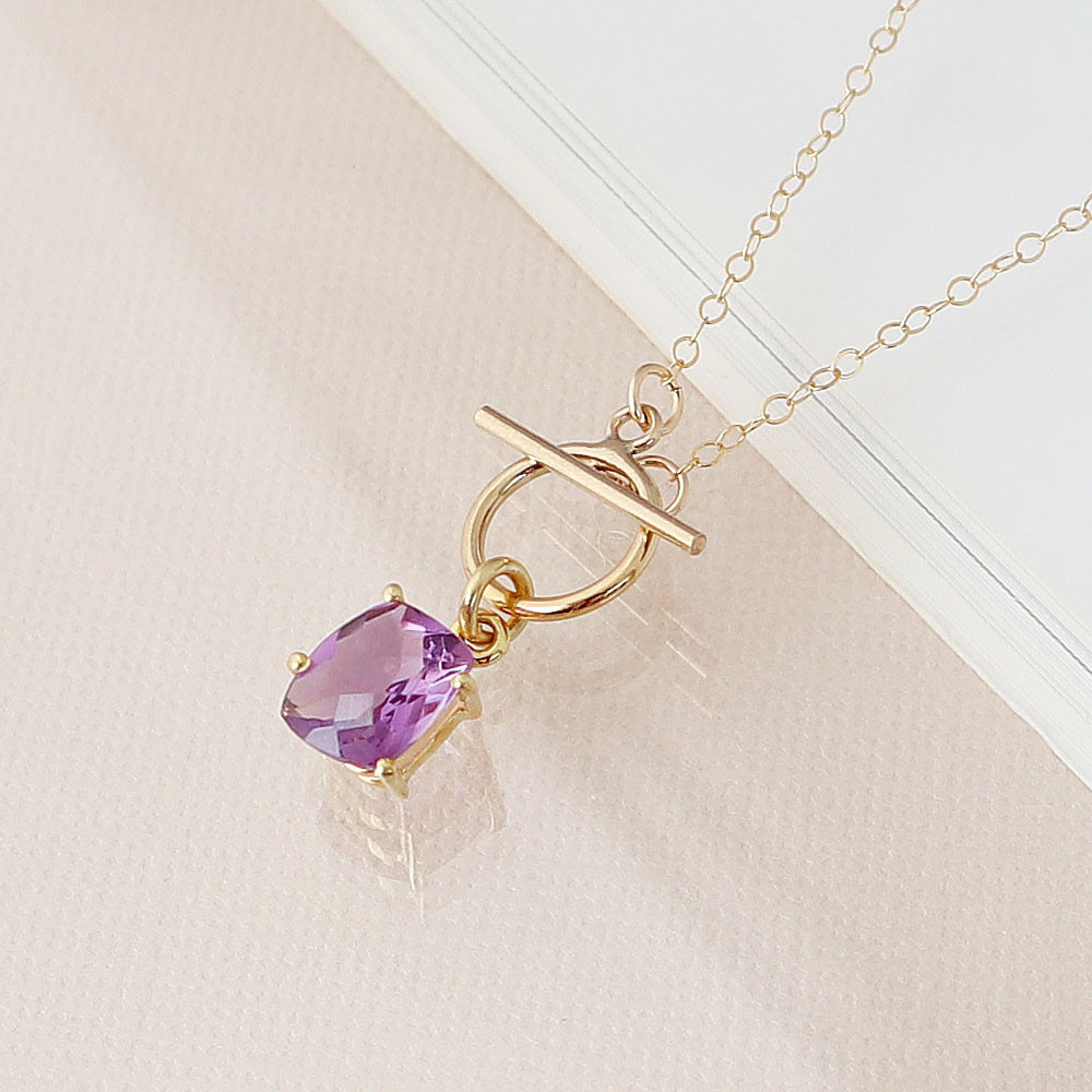 アメジスト 枠留めファンシーシェイプファセットカット / 14KGF ゴールド マンテル ネックレス