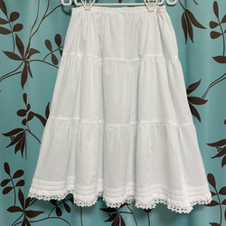 14)ペチコート アンダー スカート ティアード 綿 コットン 白 ロング