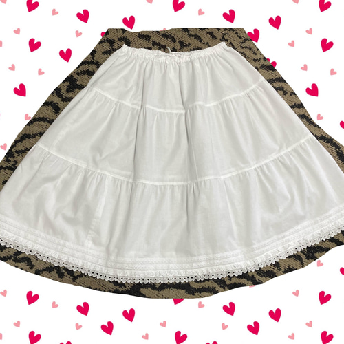 14)ペチコート アンダー スカート ティアード 綿 コットン 白 ロング