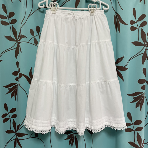 14)ペチコート アンダー スカート ティアード 綿 コットン 白 ロング