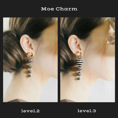 再販】白黒ボーダー4連 ダングルイヤリング／ピアス／モノトーンピアス 