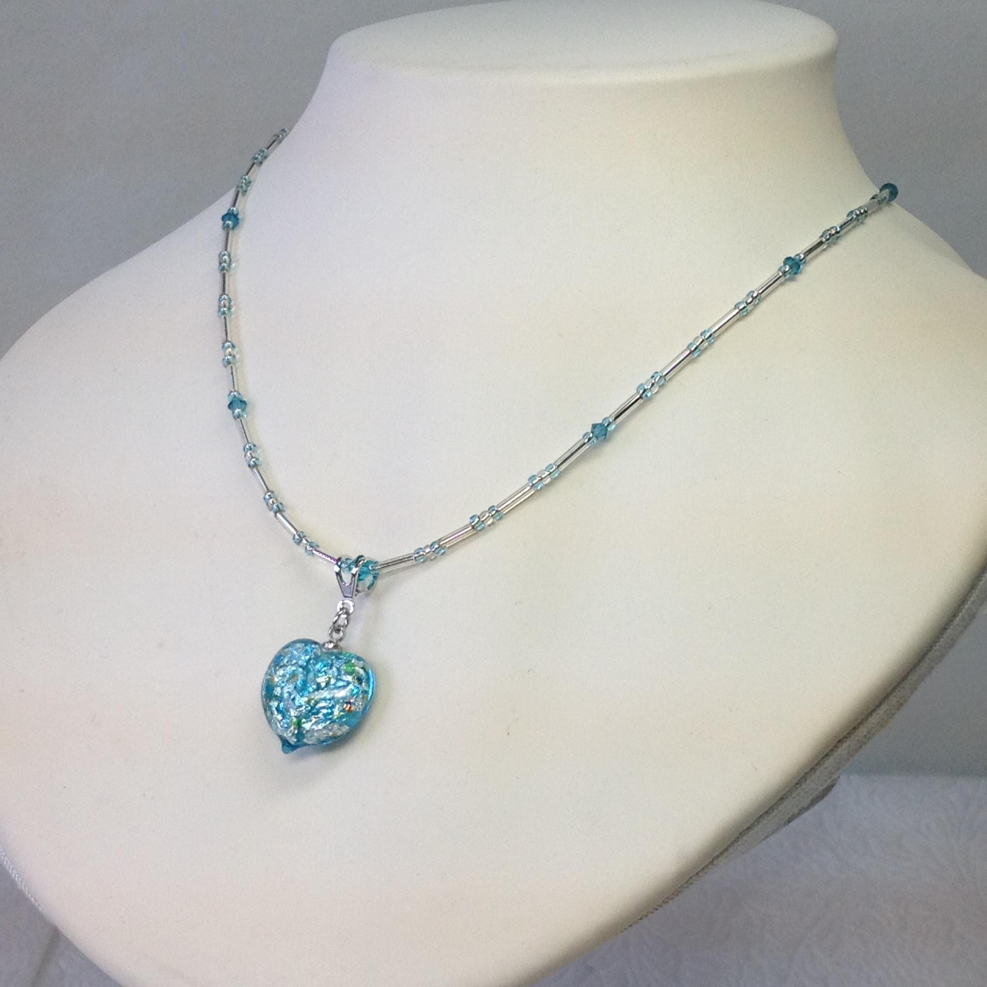 「✨ﾌﾞﾙｰの硝子」No.5289 ﾈｯｸﾚｽ＆ﾍﾟﾝﾀﾞﾝﾄ 銀箔封入