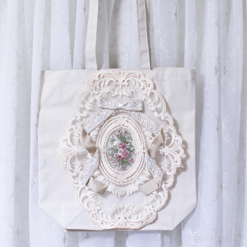 肩掛けレースリボンバッグ 【アンティーク ナチュラル 森ガール