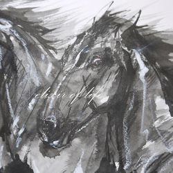 三頭の黒い馬からなるトロイカ２０２２（水彩画用紙、A4、墨） 3枚目の画像