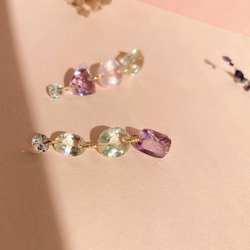 Precious gems✴︎グリーンアメジスト✴︎アクアマリン✴︎ローズクオーツ✴︎アメジスト　宝石ルースのピアス 2枚目の画像