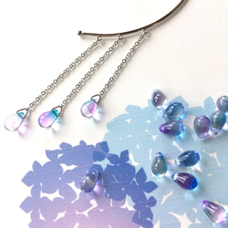 紫陽花のイヤーフック　（シンプル　ガラス　ドロップ　透明感　アジサイ　青　紫） 4枚目の画像