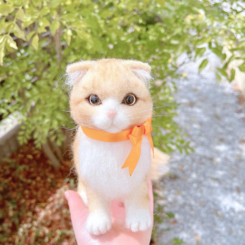 スコティッシュフォールド 猫 立体 リアル 羊毛フェルト 羊毛