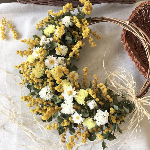 Natural＊ミモザと春の小花のリース ミモザリース＊ドライフラワー
