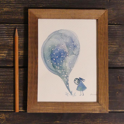 手描き 水彩画 みえるものも みえないものも あつめたよ 絵画 ニシムラ