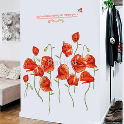 ウォールステッカーY08　ケシの花　赤　フラワー　模様替え　DIY　送料無料 剥がせるシール 壁シール インテリアシール 3枚目の画像