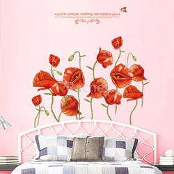 ウォールステッカーY08　ケシの花　赤　フラワー　模様替え　DIY　送料無料 剥がせるシール 壁シール インテリアシール 2枚目の画像