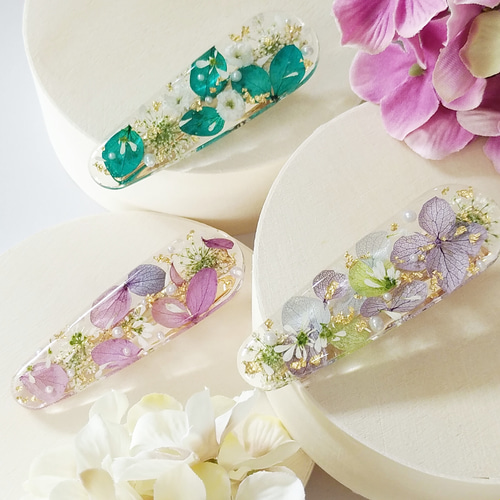 紫陽花ヘアクリップ ギフト ヘアアクセサリー レジン プリザーブド 