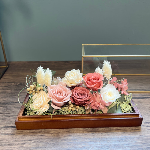 ガラスケース入り プリザーブドフラワー くすみピンク フラワーギフト