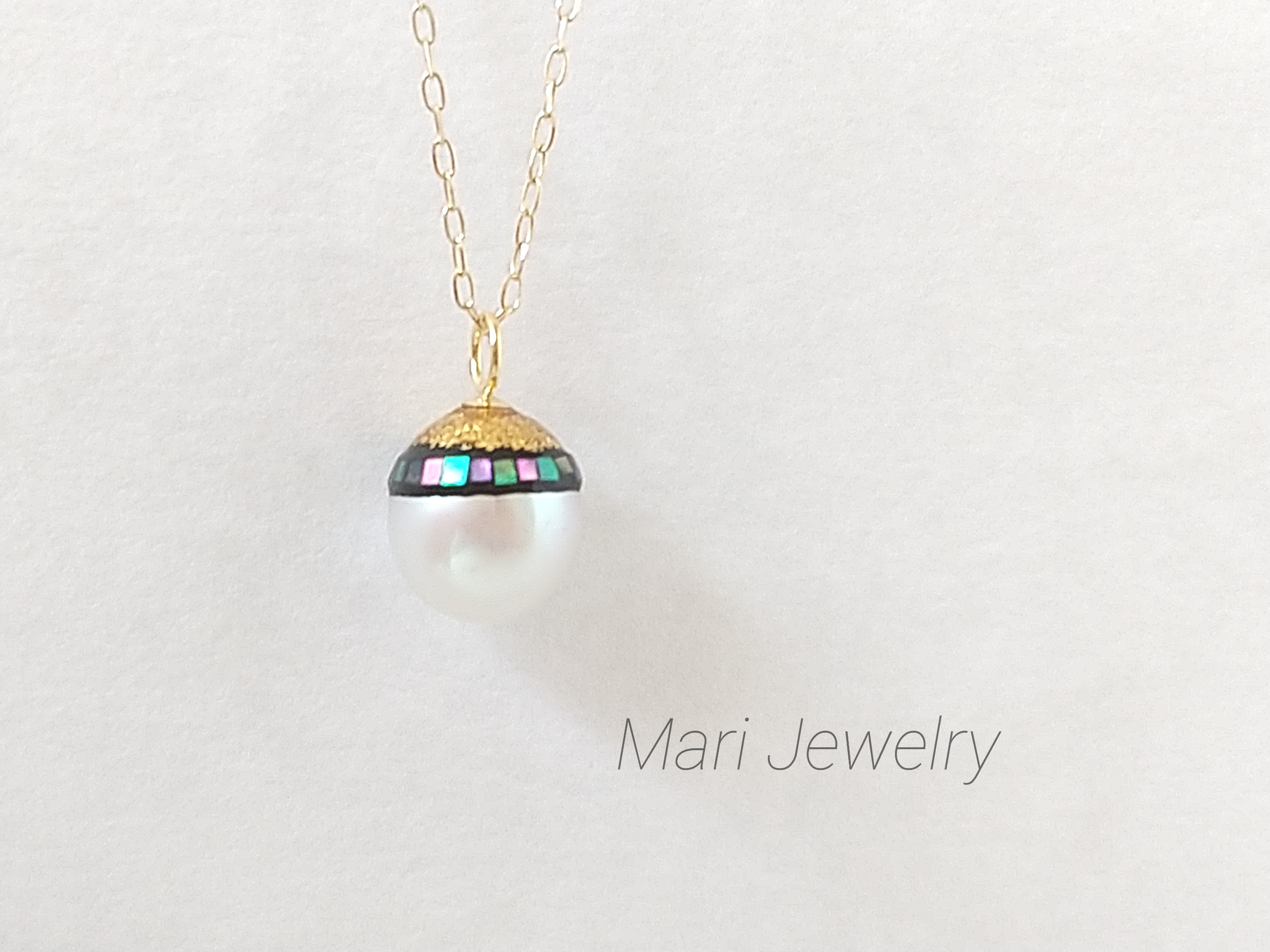 蒔絵パールネックレス/螺鈿と金蒔絵の木の実/maki-e & raden pearl necklace/