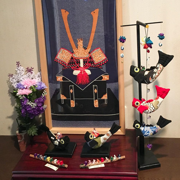 こいのぼり H ３匹 つるし飾り  室内 端午の節句 五月人形 古布正絹 着物リメイク 4枚目の画像