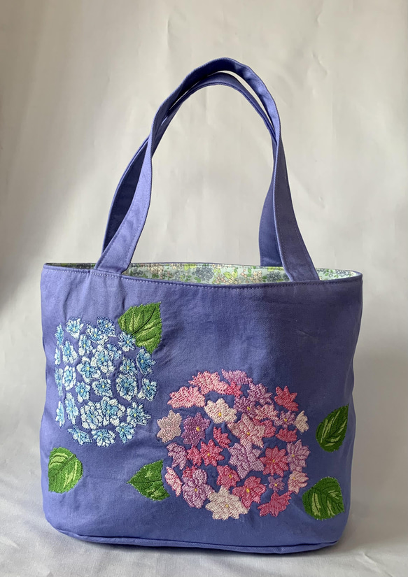再販 紫陽花刺繍のトートバッグ トートバッグ AZmama 通販