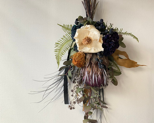 ドライフラワー　スワッグ　インテリア　アンティークカラー　プロテア 父の日 お祝い お誕生日 アンティークカラー プロテア スワッグ