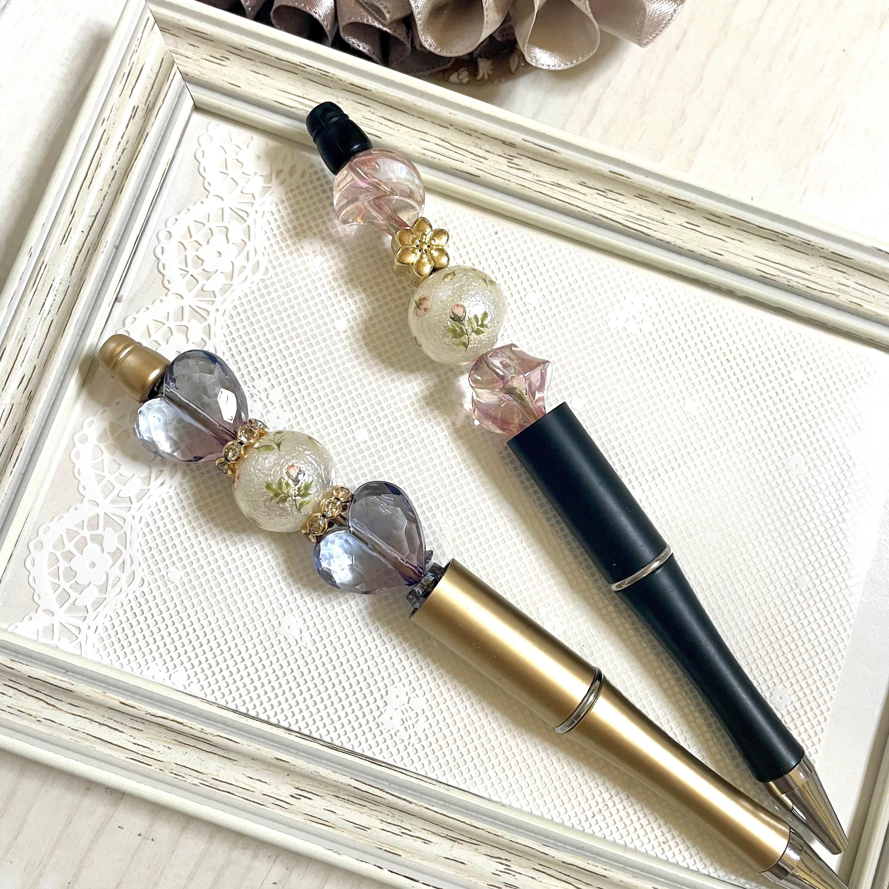 N844 / カスタムタッチペン＆ボールペン 猫ビーズ お高級薔薇ストーンビーズ N844 / カスタムタッチペン＆ボールペン 猫ビーズ お高級薔薇