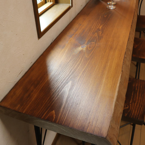 w1913一枚板国産ヒノキ カウンターテーブル カフェダイニングテーブル
